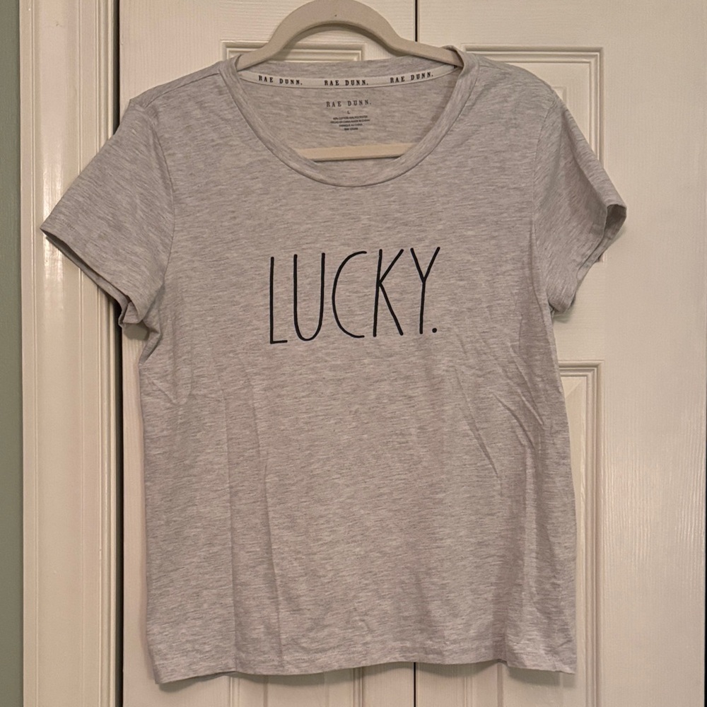 Rae Dunn Light Gray 'LUCKY' T-Shirt